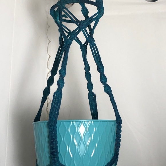 Dark Teal Macrame With Light Teal Pot. Brand New. - Picture 2 of 4
